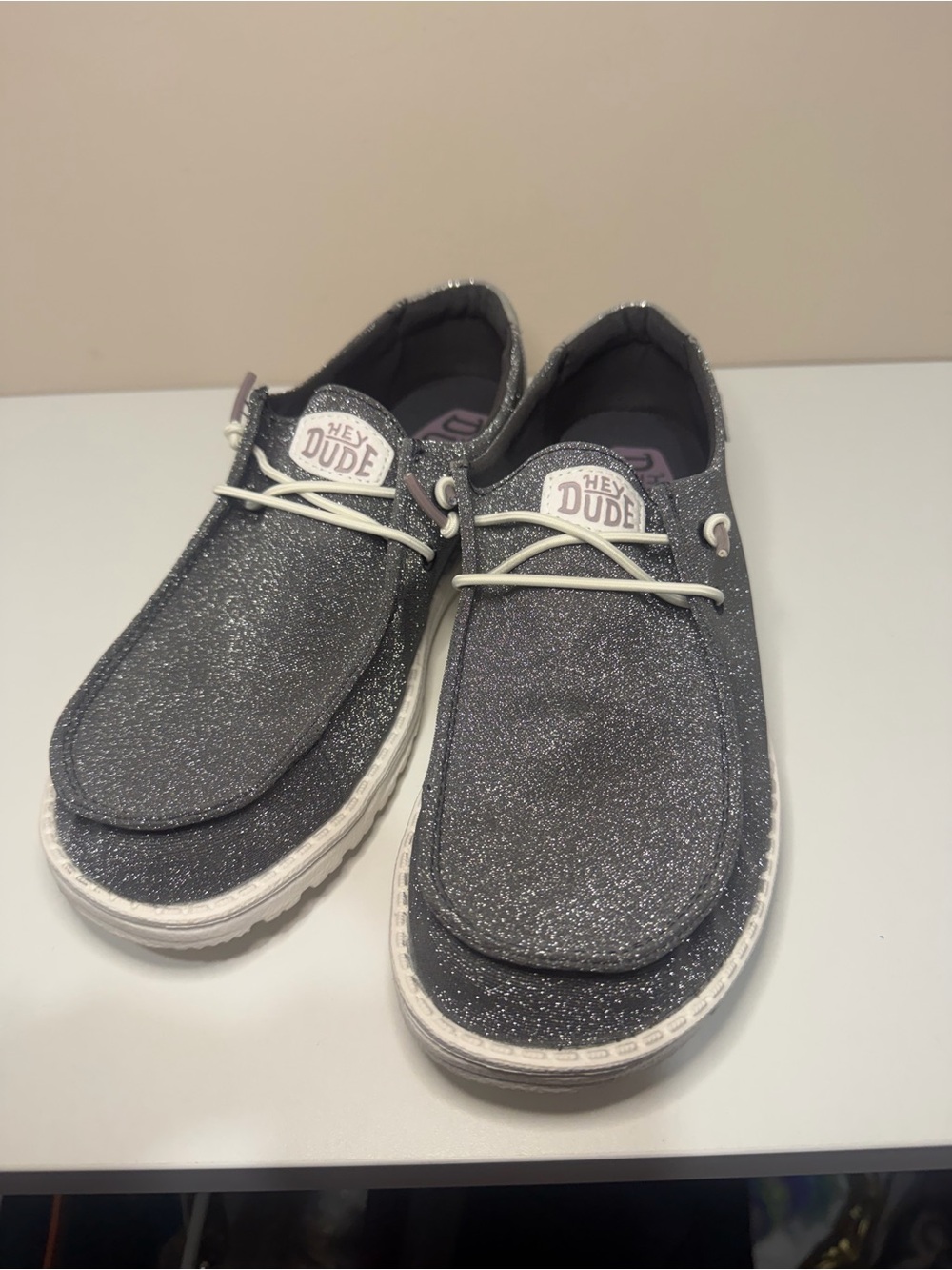 Hey Dude Glitter Slip-On Loafers in Silver